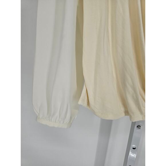 The Limited Womens Sz PXL Petite Long Sleeve Draped Blouse Cream Faux Wrap - Picture 2 of 4